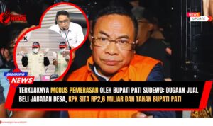 Doc. Bupati Pati Sudewo saat menjalani proses penahanan oleh Komisi Pemberantasan Korupsi (KPK) terkait dugaan pemerasan dan praktik jual beli jabatan perangkat desa. Pada kolase tampak pula barang bukti uang tunai yang disita penyidik serta suasana penyampaian keterangan resmi KPK kepada publik. (Sumber Foto: kpk.go.id).