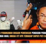 Doc. Petugas Komisi Pemberantasan Korupsi (KPK) memperlihatkan barang bukti uang tunai hasil penyitaan dalam perkara dugaan pemerasan pengisian jabatan perangkat desa, sementara Bupati Pati Sudewo tampak mengenakan rompi tahanan KPK usai menjalani pemeriksaan di Gedung Merah Putih KPK, Jakarta. Penanganan perkara ini merupakan bagian dari operasi tangkap tangan (OTT) yang dilakukan KPK pada Januari 2026. (Sumber Foto: kpk.go.id).