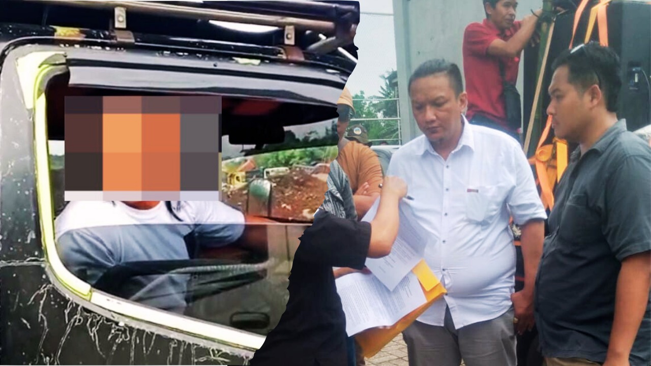 Doc. Kolase foto suasana aksi demonstrasi. Sisi kiri menampilkan sosok yang diduga sebagai supir truk sebagaimana disebut dalam pemberitaan, dengan wajah diburamkan (blur) sebagai bentuk perlindungan identitas dan penerapan asas praduga tak bersalah, serta untuk menghindari identifikasi personal berlebihan sesuai Kode Etik Jurnalistik. Sisi kanan memperlihatkan sejumlah pihak peserta aksi yang tengah melakukan diskusi dan koordinasi di lokasi saat aksi demonstrasi berlangsung. (Foto: Imam Riyanto).