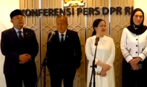 Doc. Ketua DPR RI Puan Maharani bersama Wakil Ketua Dewan Perwakilan Rakyat Republik Indonesia, Cucun Ahmad Syamsurijal, menyampaikan keterangan kepada awak media dalam konferensi pers di Gedung DPR RI, Jakarta, Kamis (19/2/2026), terkait penegasan tidak adanya usulan revisi Undang-Undang Nomor 19 Tahun 2019 tentang KPK. (Sumber: TV Parlemen).