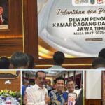 Doc. Kolase foto suasana pelantikan Dewan Pengurus KADIN Jawa Timur masa bakti 2025–2030 di Gedung Negara Grahadi Surabaya. Tampak rangkaian acara resmi serta kehadiran Yulianto Kiswocahyono, S.E., S.H., BKP selaku Ketua Komite Tetap Fiskal KADIN Jawa Timur yang mengikuti jalannya kegiatan bersama jajaran pengurus dan undangan. (Foto: Eko Wahyu).