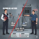 Doc. Ilustrasi perbandingan antara mandat UU Pers No. 40 Tahun 1999 dan Protokol Keamanan Rutan. Meski jurnalis memiliki hak mencari informasi, aturan keamanan di area steril Rutan sebagai objek vital negara tetap wajib dipatuhi, termasuk larangan membawa telepon genggam (HP). (Sumber: Tim Editorial/KawanJariNews.com)