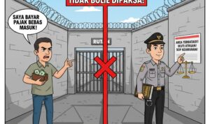 Doc. Batas Hak & Kewajiban: Ilustrasi yang menggambarkan bahwa status sebagai pembayar pajak tidak serta-merta memberikan hak untuk melanggar aturan keamanan di objek vital seperti Rutan. Pajak memberikan hak atas pelayanan dan perlindungan, namun kepatuhan terhadap SOP dan regulasi tetap berlaku bagi setiap warga negara tanpa pengecualian. (Sumber: Tim Editorial – KawanJariNews.com)