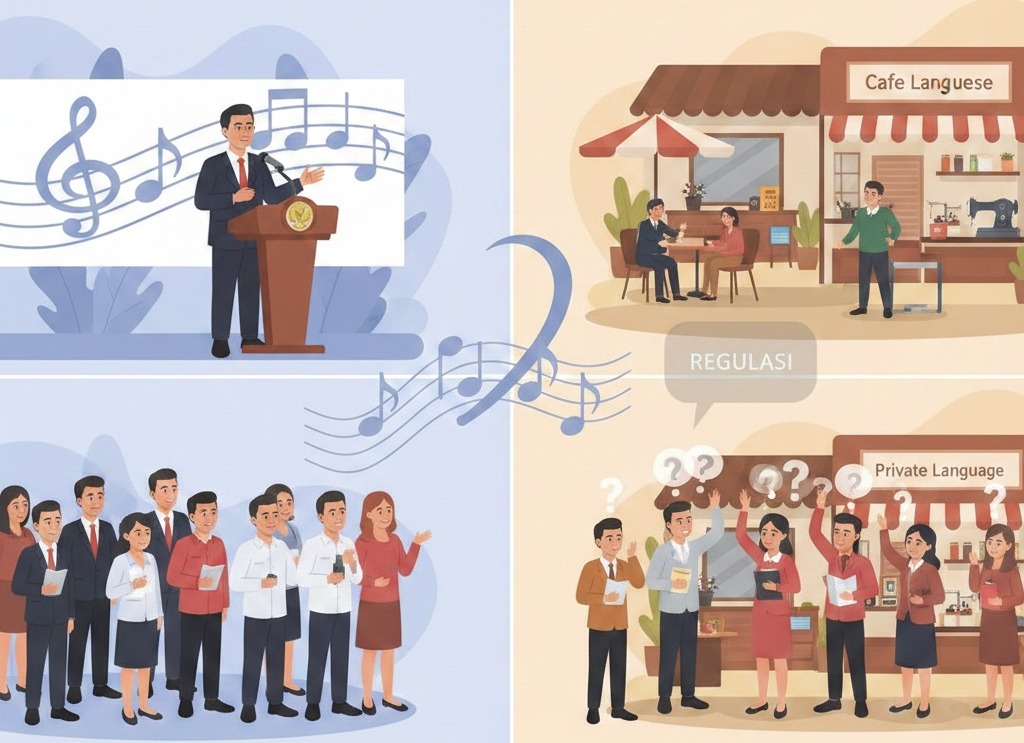 Doc. Ilustrasi animasi yang menggambarkan masyarakat berkumpul di ruang publik dengan latar alunan musik, merepresentasikan aktivitas sosial seperti diskusi, pertunjukan seni, dan kegiatan komunitas yang berkaitan dengan pemanfaatan musik di ruang publik. Ilustrasi ini digunakan untuk memperkaya visual pemberitaan mengenai kebijakan tata kelola royalti musik dan perlindungan hak ekonomi pencipta. (ilustrasi: NR).