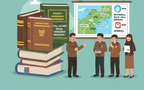 Doc. Ilustrasi regulasi dan peran pemerintah desa dalam penyelenggaraan penanggulangan bencana, yang mencakup dasar hukum, perencanaan pembangunan desa (RPJMDes), serta koordinasi perangkat desa dalam mitigasi dan kesiapsiagaan menghadapi risiko bencana. (ilustrasi: NR).