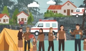 Doc. Ilustrasi suasana penanganan bencana di tingkat desa, memperlihatkan warga terdampak yang berada di lokasi pengungsian sementara dengan dukungan petugas serta kendaraan ambulans di latar belakang. Gambar menggambarkan pentingnya respons cepat, koordinasi antarpetugas, dan pemenuhan kebutuhan dasar masyarakat pascabencana. Catatan: Gambar ini hanya merupakan ilustrasi semata dan tidak merepresentasikan peristiwa atau pihak tertentu. (ilustrasi: NR).