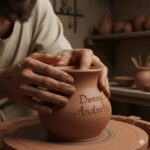 Doc. Ilustrasi tangan seorang pembuat gerabah yang membentuk bejana dari tanah liat di atas roda putar, dengan nama “Donny Andretti” terukir pada permukaannya. Visual ini merepresentasikan refleksi “A Broken Vessel and The Potter’s Hand” — simbol kehidupan yang pernah hancur, lalu dibentuk kembali menjadi lebih kuat dan bermakna.
