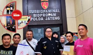 Doc. Pelapor Nurohim (tengah) bersama kuasa hukum Adv. Donny Andretti dari Firma Hukum Subur Jaya dan tim FERADI WPI, didampingi beberapa rekan, usai agenda penyampaian laporan di Bid Propam Polda Jawa Tengah, Minggu (15/2/2026). Pada kolase bagian depan terlihat dokumentasi proses mediasi sebelumnya di Polsek Bandongan serta foto Nurohim bersama saudaranya saat menjalankan agenda pelaporan. (Foto: FERADI WPI Official).