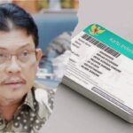 Doc. Direktur Utama BPJS Kesehatan, Ali Ghufron Mukti (kiri), berdampingan dengan ilustrasi Kartu Indonesia Sehat (kanan) sebagai representasi program Jaminan Kesehatan Nasional (JKN). (Sumber: UMSU).