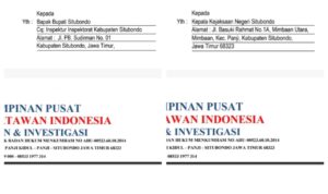 Doc. Tangkapan layar dokumen surat aduan yang dilayangkan oleh Gabungan Wartawan Indonesia (GWI) kepada Bupati Situbondo dan Kejaksaan Negeri Situbondo terkait dugaan pelanggaran disiplin ASN dan penggunaan kendaraan dinas. Beberapa bagian dokumen diburamkan untuk melindungi data administratif serta mencegah penyalahgunaan informasi, mengingat proses masih dalam tahap penyampaian dan telaah oleh instansi terkait. (Foto: Rasyidi).