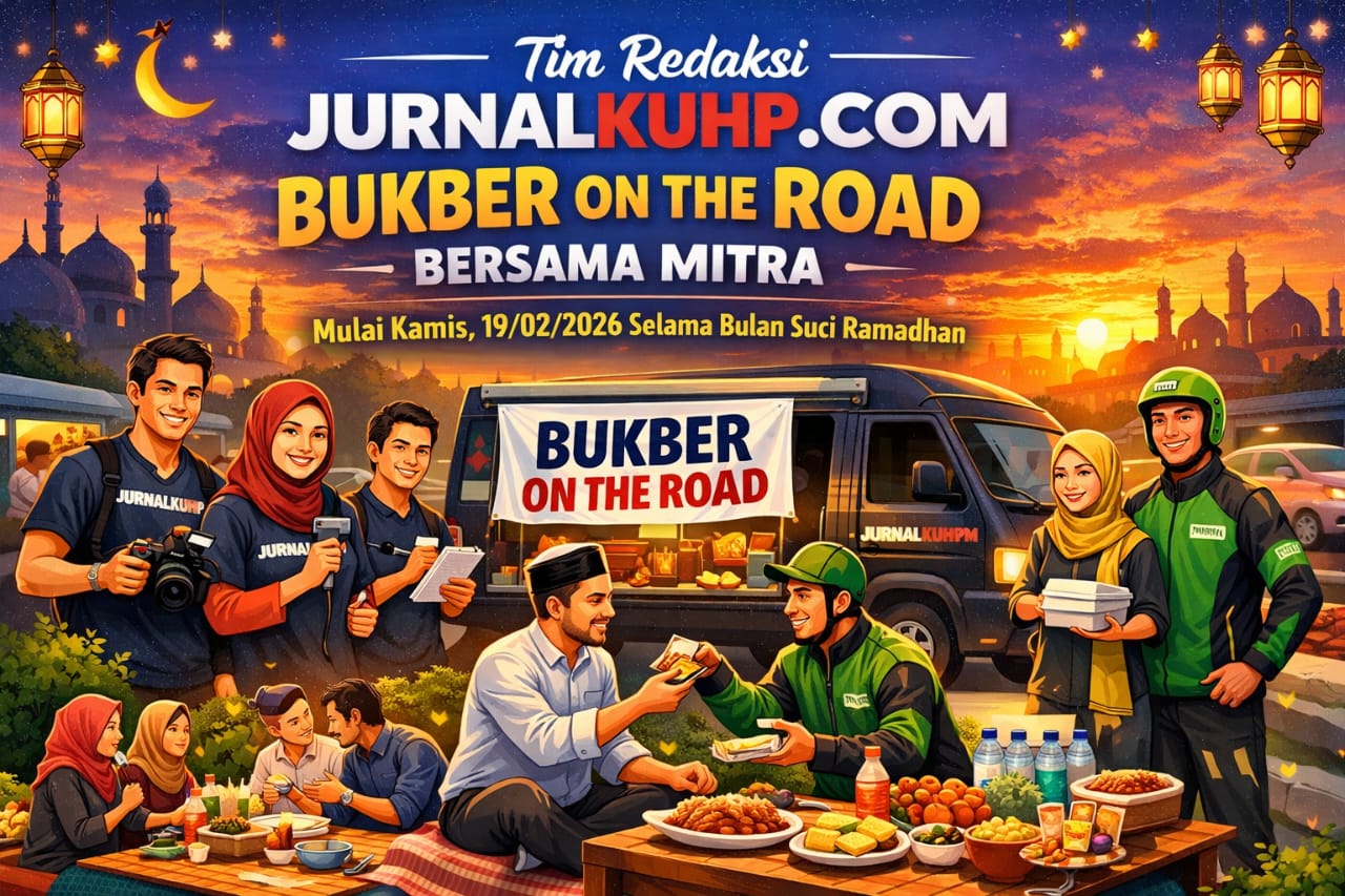 Doc. Poster dan ilustrasi program Bukber On The Road Tim Redaksi JURNALKUHP.COM selama Ramadhan 1447 Hijriah yang menampilkan informasi jadwal kegiatan serta ajakan mempererat silaturahmi dan kepedulian sosial.