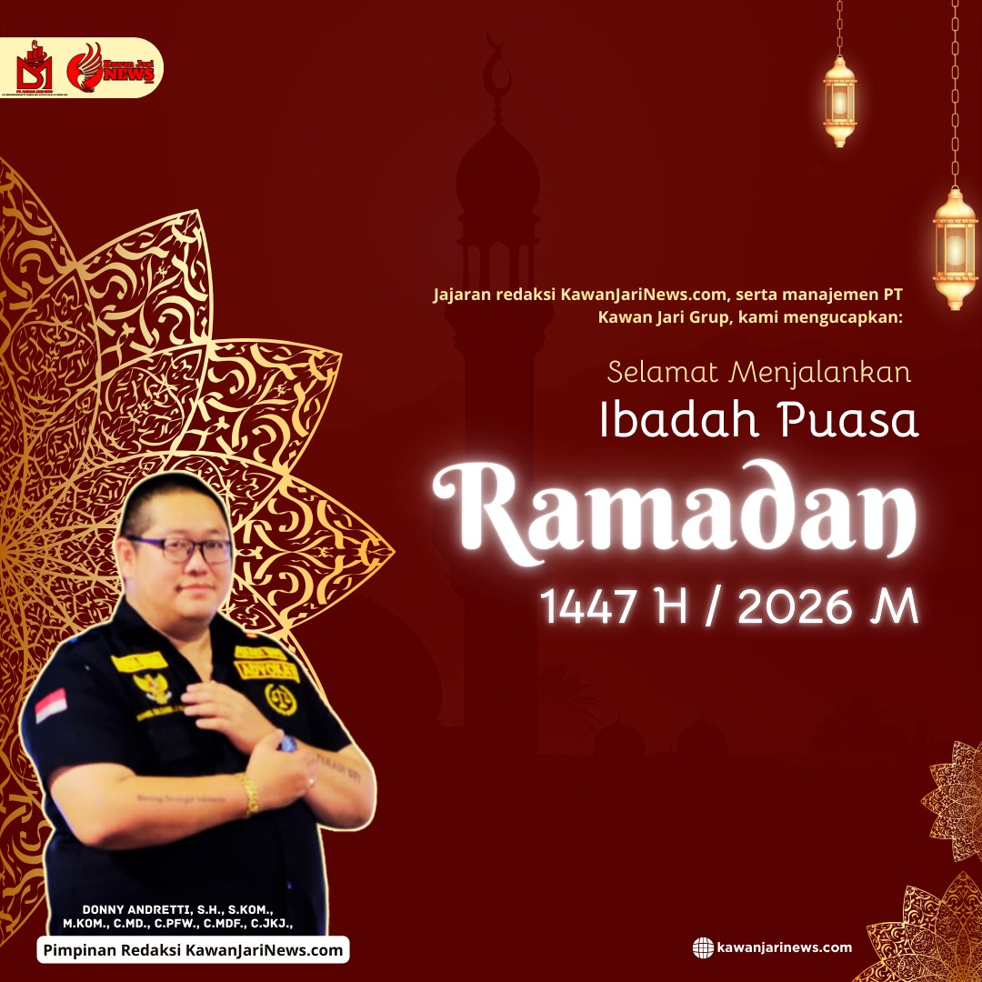 Doc. Donny Andretti, S.H., S.Kom., M.Kom., C.Md., C.PFW., C.MDF., C.JKJ., Pimpinan Redaksi KawanJariNews.com, dalam flayer ucapan Selamat Menunaikan Ibadah Ramadhan 1447 Hijriah yang disampaikan mewakili jajaran redaksi dan manajemen PT Kawan Jari Grup. (Foto: Redaksi).