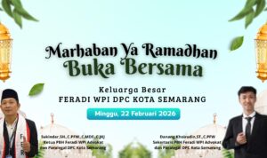 Doc. Flyer ucapan Selamat Menyambut Bulan Suci Ramadhan 1447 H/2026 dari Ketua PBH FERADI WPI DPC Kota Semarang, yang berisi pesan ajakan meningkatkan keimanan, kepedulian sosial, serta menjaga kebersamaan selama bulan suci. (Foto: ilma – Kontributor).