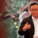 Doc. Ilustrasi berlatar aktivitas pemain padel di lapangan, sementara di bagian depan Gubernur DKI Jakarta, Pramono Anung, menyampaikan keterangan kepada awak media terkait kebijakan penertiban dan pengaturan operasional lapangan padel di wilayah permukiman. (NR).