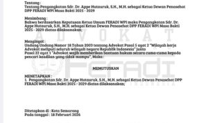 Doc. Surat Keputusan yang telah ditandatangani oleh Ketua Umum sebagai bentuk penetapan resmi terhadap keputusan organisasi, terdokumentasi dalam lembar keputusan yang memuat nomor dan tanggal penetapan. (Foto: Nabila).