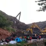 Doc. Ekskavator terlihat sedang melakukan pengerukan di lokasi longsor TPST Bantargebang, Zona 4, Kota Bekasi, sebagai bagian dari upaya pencarian dan evakuasi korban. Proses ini melibatkan koordinasi antara BPBD DKI Jakarta, Polres Metro Bekasi Kota, dan relawan lokal untuk memastikan keselamatan tim dan warga sekitar. (NR).