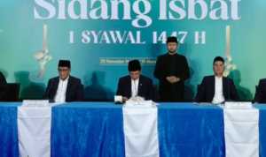 Doc. Menteri Agama RI Nasaruddin Umar menyampaikan hasil Sidang Isbat penetapan awal Syawal 1447 Hijriah dalam konferensi pers di Jakarta, Kamis (19/3/2026), yang menetapkan 1 Syawal 1447 H atau Idulfitri 2026 jatuh pada Sabtu, 21 Maret 2026. (NR).