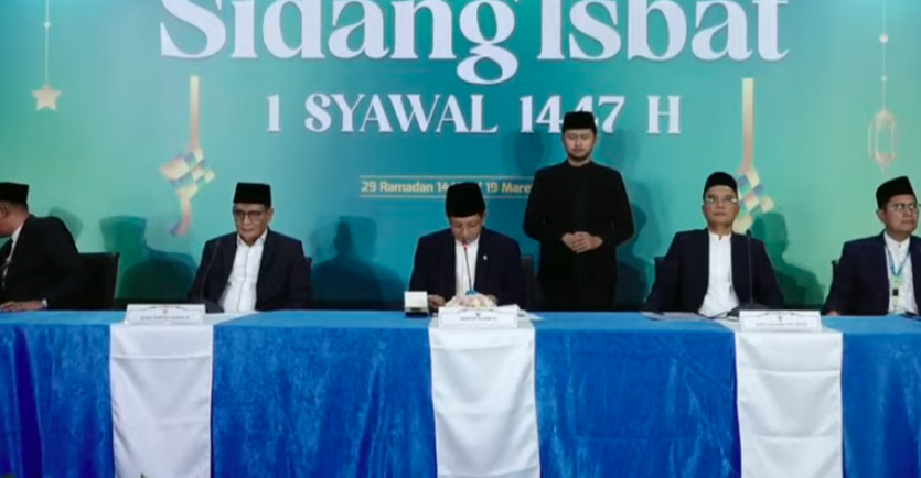 Doc. Menteri Agama RI Nasaruddin Umar menyampaikan hasil Sidang Isbat penetapan awal Syawal 1447 Hijriah dalam konferensi pers di Jakarta, Kamis (19/3/2026), yang menetapkan 1 Syawal 1447 H atau Idulfitri 2026 jatuh pada Sabtu, 21 Maret 2026. (NR).