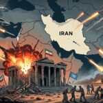 Doc. Ilustrasi grafis yang menggambarkan situasi hari ke-6 eskalasi konflik di Timur Tengah. Visual memperlihatkan dinamika serangan udara terhadap fasilitas strategis, peluncuran rudal balistik, serta dampak kerusakan pada infrastruktur yang memicu krisis kemanusiaan di kawasan tersebut. Catatan: Gambar ini hanyalah ilustrasi artistik untuk keperluan visualisasi berita dan bukan merupakan dokumentasi foto asli dari lokasi kejadian. (Ilustrasi: NR).