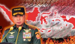 Doc. Ilustrasi Panglima Tentara Nasional Indonesia (TNI) Agus Subiyanto dengan latar belakang barisan pleton prajurit TNI yang sedang bersiaga, disertai peta wilayah Indonesia sebagai simbol kesiapsiagaan dan komitmen pertahanan nasional dalam menjaga kedaulatan serta stabilitas keamanan negara. (ilustrasi: NR).