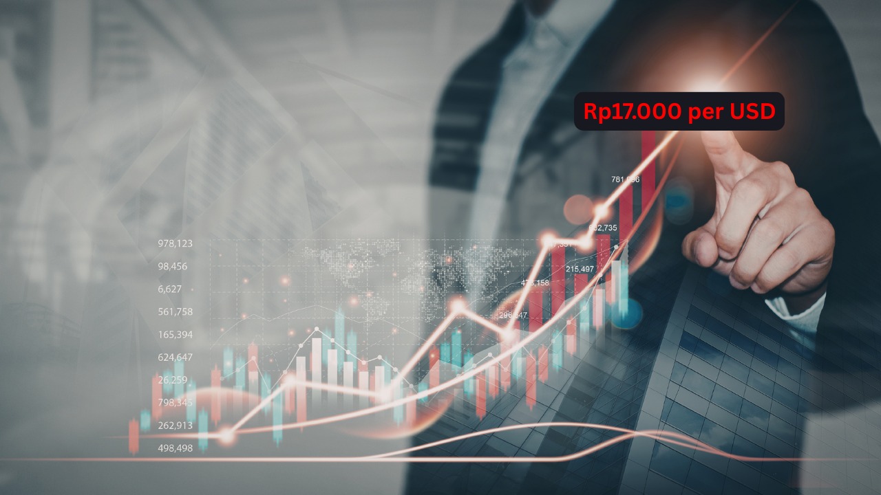 Doc. Ilustrasi neraca keuangan dengan indikator nilai tukar rupiah terhadap dolar Amerika Serikat yang mendekati level Rp17.000 per USD, menggambarkan tekanan terhadap mata uang rupiah di tengah gejolak pasar keuangan global. Catatan: Gambar ini merupakan ilustrasi visual untuk mendukung pemberitaan dan bukan representasi kondisi pasar secara real-time. (ilustrasi: NR).