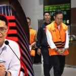 Doc. Close-up Deputi Penindakan dan Eksekusi KPK Asep Guntur Rahayu di depan Gedung Merah Putih KPK, Jakarta, dengan latar belakang visual Bupati Cilacap berinisial AUL mengenakan rompi oranye tahanan saat digiring menuju pemeriksaan terkait perkara dugaan pemerasan dana THR di lingkungan Pemerintah Kabupaten Cilacap. (Sumber Foto: kPK).