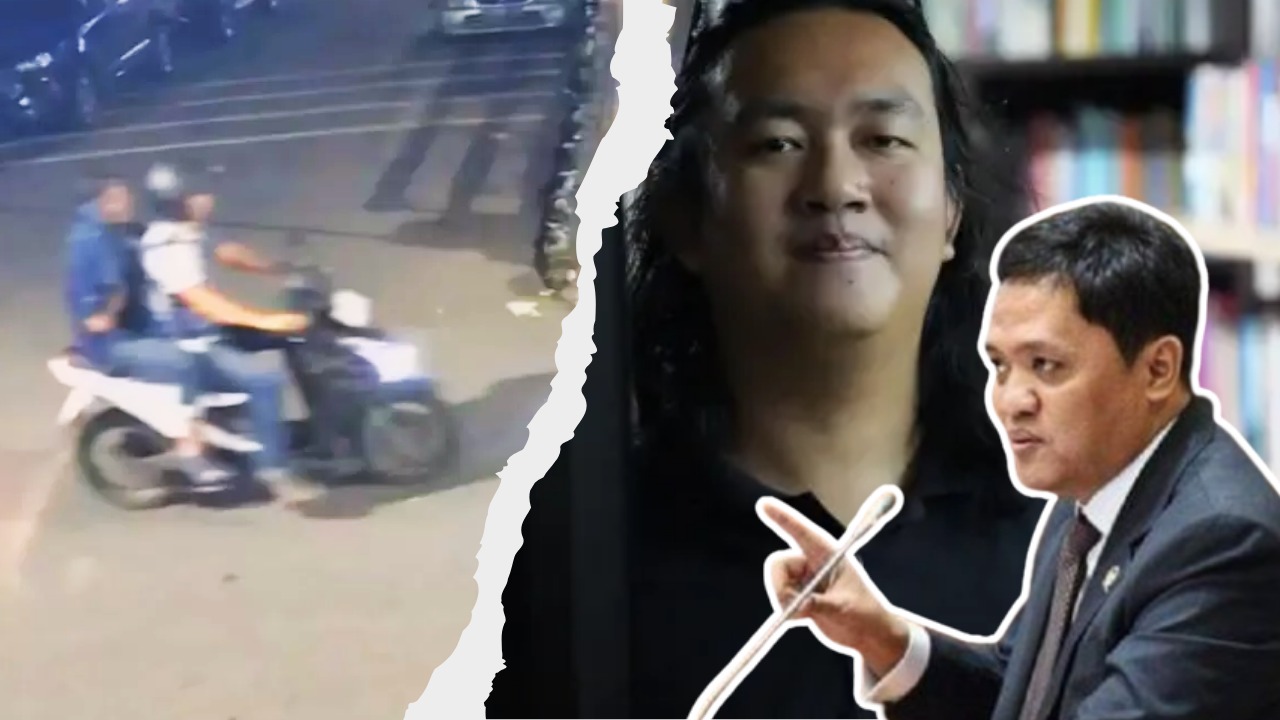Doc. Ilustrasi kolase: sisi kiri menampilkan tangkapan layar rekaman CCTV yang memperlihatkan dua orang terduga pelaku berboncengan sepeda motor, sisi kanan menampilkan aktivis KontraS Andrie Yunus, dengan potongan gambar Ketua Komisi III DPR RI Habiburokhman di bagian depan sebagai penegasan sikap DPR yang mendesak pengusutan tuntas kasus penyiraman air keras tersebut. (NR).