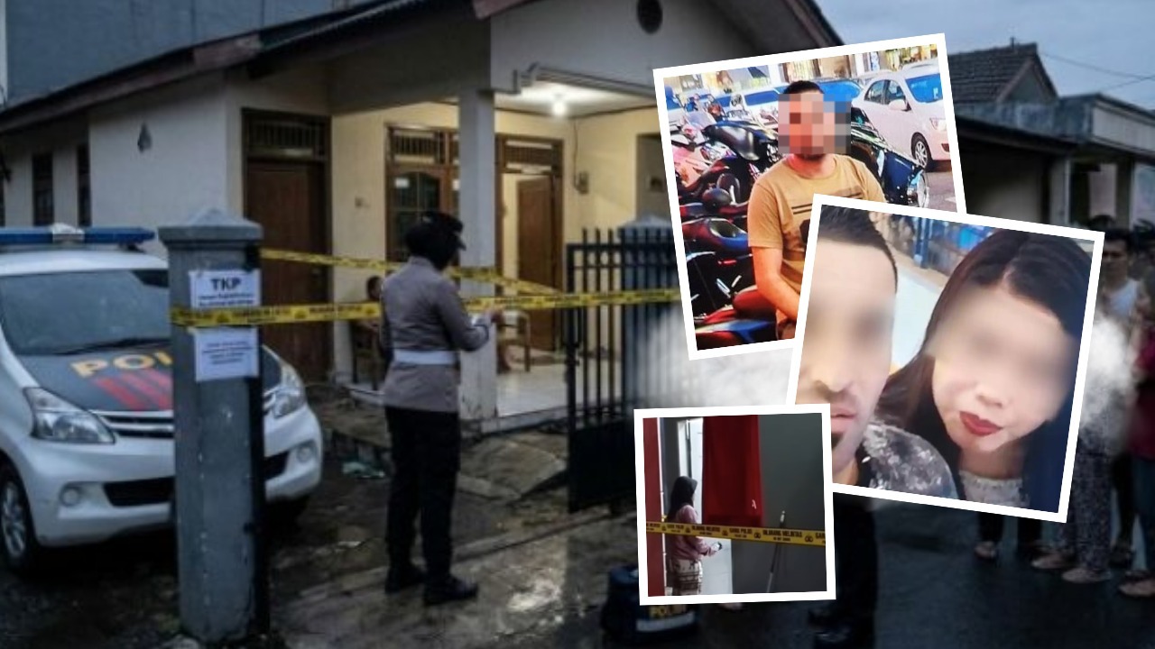 Doc. Latar belakang memperlihatkan rumah kontrakan korban di kawasan Gang Daman I, Kelurahan Bambu Apus, Kecamatan Cipayung, Jakarta Timur, yang telah dipasangi garis polisi usai penemuan jasad Dewinta Anggari alias DA, cucu seniman Betawi Mpok Nori, Sabtu (21/3/2026). Pada sisi kolase depan, ditampilkan foto ilustrasi korban dan terduga pelaku berinisial FD, WNA asal Irak, yang diamankan polisi dalam penyelidikan kasus tersebut. (NR).