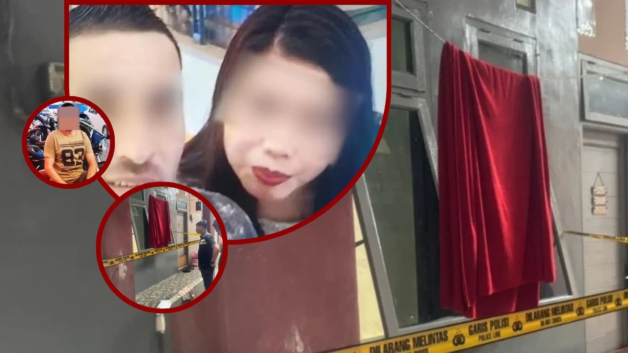 Doc. Kolase yang menampilkan bagian jendela rumah kontrakan korban di kawasan Gang Daman I, Kelurahan Bambu Apus, Kecamatan Cipayung, Jakarta Timur, yang menjadi akses masuk keluarga saat pertama kali menemukan Dewinta Anggari alias DA dalam kondisi tidak bernyawa, Sabtu (21/3/2026) dini hari. Pada sisi depan kolase, ditampilkan foto ilustrasi korban bersama pria berinisial FD saat keduanya masih menjalin hubungan, sebagai visual pendukung pemberitaan terkait kronologi penemuan korban. (NR).