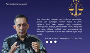 Doc. Yulianto Kiswocahyono, S.E., S.H., BKP, advokat dan Ketua Komite Tetap Bidang Fiskal dan Moneter KADIN Jawa Timur, menyampaikan pandangannya terkait pentingnya pengusutan kasus penyerangan terhadap Andrie Yunus secara objektif, terbuka, dan tuntas. (Foto: Eko Wahyu).