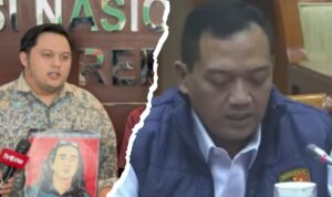 Doc. Kolase menampilkan anggota Tim Advokasi untuk Demokrasi (TAUD) Airlangga Julio di sisi kiri dan Direktur Reserse Kriminal Umum Polda Metro Jaya Kombes Iman Imanuddin di sisi kanan, yang menyampaikan pernyataan berbeda terkait dugaan keterlibatan pihak sipil dalam kasus penyiraman air keras terhadap Andrie Yunus. (Sumber: Parlemen TV).