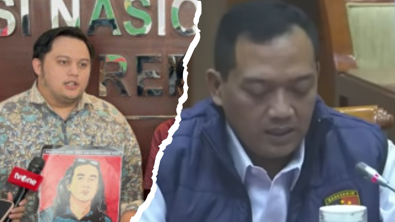 Doc. Kolase menampilkan anggota Tim Advokasi untuk Demokrasi (TAUD) Airlangga Julio di sisi kiri dan Direktur Reserse Kriminal Umum Polda Metro Jaya Kombes Iman Imanuddin di sisi kanan, yang menyampaikan pernyataan berbeda terkait dugaan keterlibatan pihak sipil dalam kasus penyiraman air keras terhadap Andrie Yunus. (Sumber: Parlemen TV).
