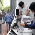 Doc. (Kiri) Tim penyidik Kejaksaan Tinggi DKI Jakarta meninggalkan lokasi penggeledahan dengan membawa koper berisi barang bukti sitaan. (Kanan) Suasana saat tim penyidik melakukan penggeledahan di salah satu ruangan kantor Kementerian PUPR guna mengumpulkan dokumen dan perangkat elektronik terkait penyidikan.