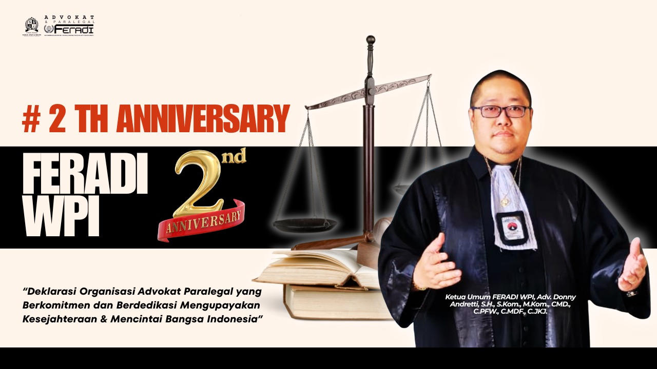 Doc. Ketua Umum FERADI WPI, Adv. Donny Andretti, S.H., S.Kom., M.Kom., dalam visual publikasi Milad ke-2 FERADI WPI, foto ini digunakan sebagai ilustrasi dalam rangka penyampaian informasi kegiatan organisasi.