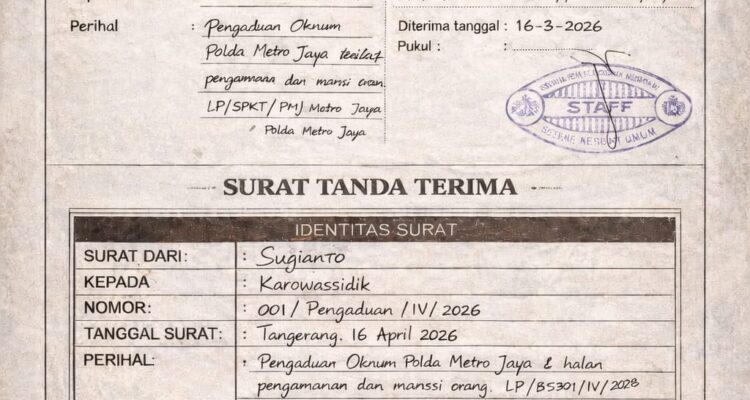 Doc. Foto tanda terima surat pengaduan yang disampaikan oleh narasumber kepada pihak terkait sebagai bagian dari proses penyampaian aspirasi dan permohonan pengawasan.