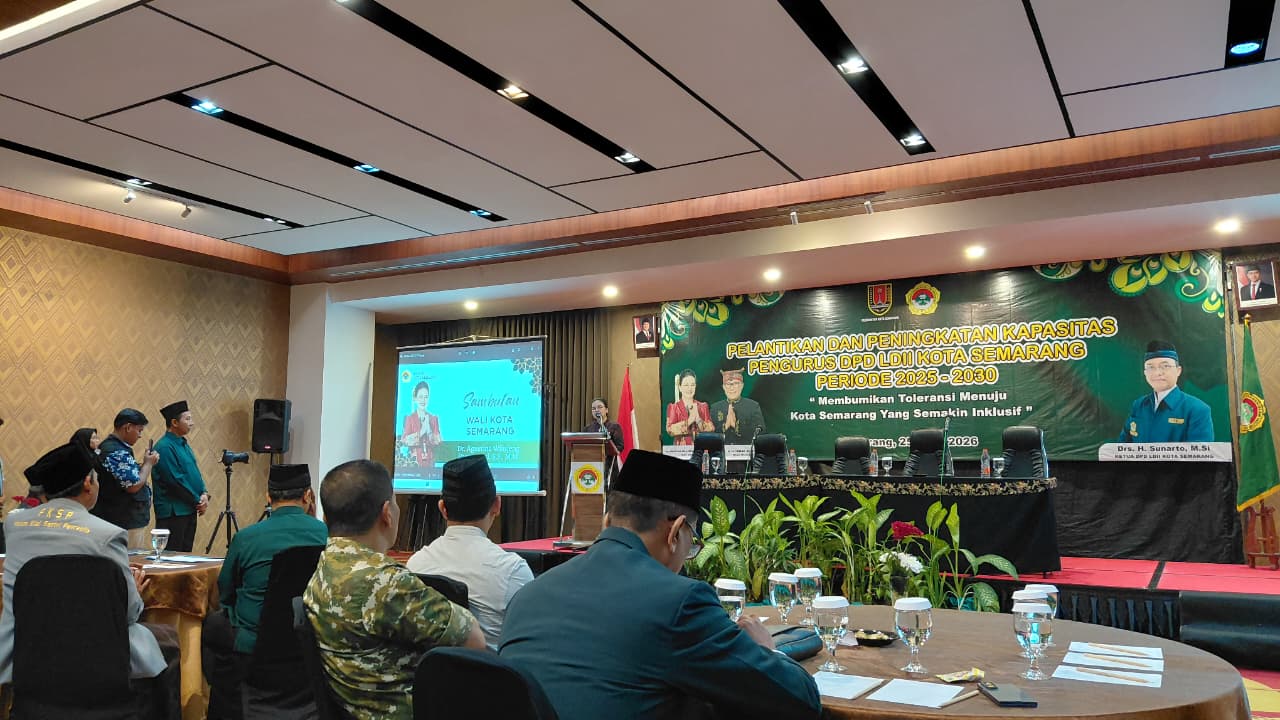 Doc. Suasana acara pengukuhan Pengurus DPD Lembaga Dakwah Islam Indonesia Kota Semarang periode 2025–2030 yang berlangsung di Hotel Gracia, Kota Semarang, Sabtu (25/4/2026), dihadiri jajaran pengurus, tokoh masyarakat, dan pemerintah daerah.