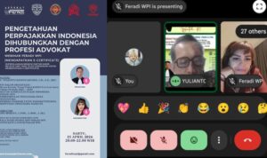 Doc. Tangkapan layar saat webinar FERADI WPI bertema perpajakan berlangsung secara daring, menampilkan pemateri Yulianto Kiswocahyono dan moderator Wilma Sribayu bersama peserta dalam sesi pemaparan materi dan diskusi interaktif, Sabtu (25/4/2026).