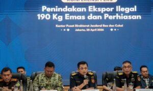 Doc. Suasana konferensi pers pengungkapan kasus penggagalan ekspor ilegal emas seberat 190 kilogram oleh Direktorat Jenderal Bea dan Cukai bersama instansi terkait di Kantor Wilayah DJBC Jakarta, Rabu (29/4/2026).