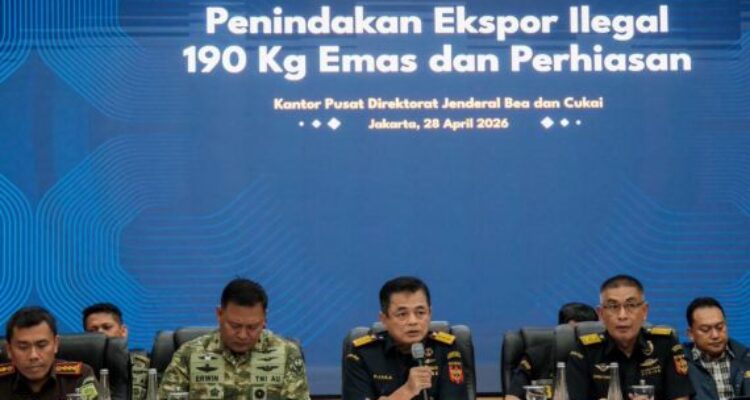 Doc. Suasana konferensi pers pengungkapan kasus penggagalan ekspor ilegal emas seberat 190 kilogram oleh Direktorat Jenderal Bea dan Cukai bersama instansi terkait di Kantor Wilayah DJBC Jakarta, Rabu (29/4/2026).