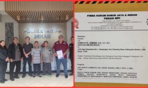Doc. Kolase dokumentasi perkara: (kiri) Hairil Tami bersama kuasa hukum dan tim hukum saat memberikan keterangan terkait perkembangan laporan dugaan penggelapan di Polres Metro Bekasi Kabupaten; (kanan) surat permohonan penerbitan SP2HP yang diajukan kuasa hukum kepada pihak penyidik guna meminta informasi perkembangan penanganan perkara.
