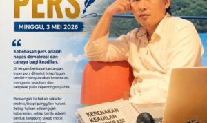 Doc. Poster ucapan Hari Kebebasan Pers 2026 yang menampilkan pesan tentang pentingnya independensi media, integritas jurnalistik, serta peran pers dalam menjaga keadilan dan demokras.