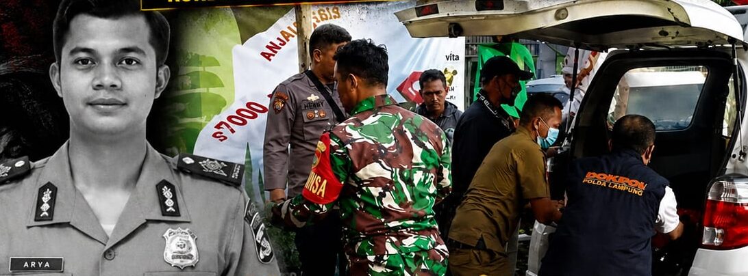 Doc. Kolase foto memperlihatkan anggota kepolisian Brigpol Arya Supena semasa hidup serta proses evakuasi korban usai insiden penembakan yang diduga dilakukan pelaku pencurian kendaraan bermotor di Jalan ZA Pagar Alam, Labuhan Ratu, Bandar Lampung, Sabtu (9/5/2026). Dalam peristiwa tersebut, korban meninggal dunia setelah mengalami luka tembak saat diduga memergoki aksi curanmor.