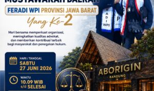 Doc. Ketua Umum FERADI WPI, Adv. Donny Andretti, S.H., S.Kom., M.Kom., C.Md., C.PFW., C.JKJ., C.MDF., (kiri) bersama Ketua DPD FERADI WPI Jawa Barat, H. Adang Bahrowi S, S.H., CH., CHT., C.PFW., C.MDF., C.JKJ., (kanan) dalam flayer kegiatan Musyawarah Daerah (Musda) Ke-2 FERADI WPI Provinsi Jawa Barat yang akan digelar di Aborigin Bandung, Sabtu 27 Juni 2026.