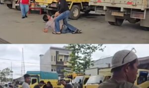 Doc. Tim Subdit Jatanras Polda Kalimantan Selatan saat melakukan proses pengamanan terhadap seorang pria yang diduga terlibat praktik pungutan liar di area SPBU Banua Anyar, Kota Banjarmasin, dalam operasi penertiban premanisme dan pungli BBM subsidi.