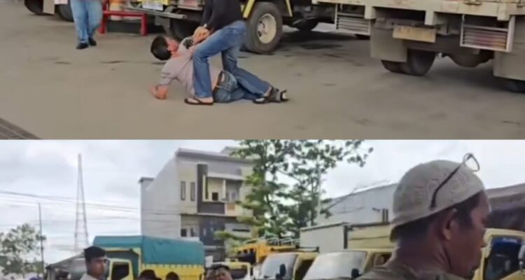 Doc. Tim Subdit Jatanras Polda Kalimantan Selatan saat melakukan proses pengamanan terhadap seorang pria yang diduga terlibat praktik pungutan liar di area SPBU Banua Anyar, Kota Banjarmasin, dalam operasi penertiban premanisme dan pungli BBM subsidi.