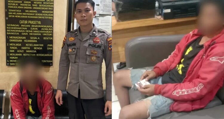 Doc. Terduga pelaku berinisial ES saat menjalani pemeriksaan oleh petugas kepolisian di Polsek Banjarmasin Utara terkait dugaan aksi pemalakan terhadap pengguna jalan di kawasan Kayutangi, Kota Banjarmasin.