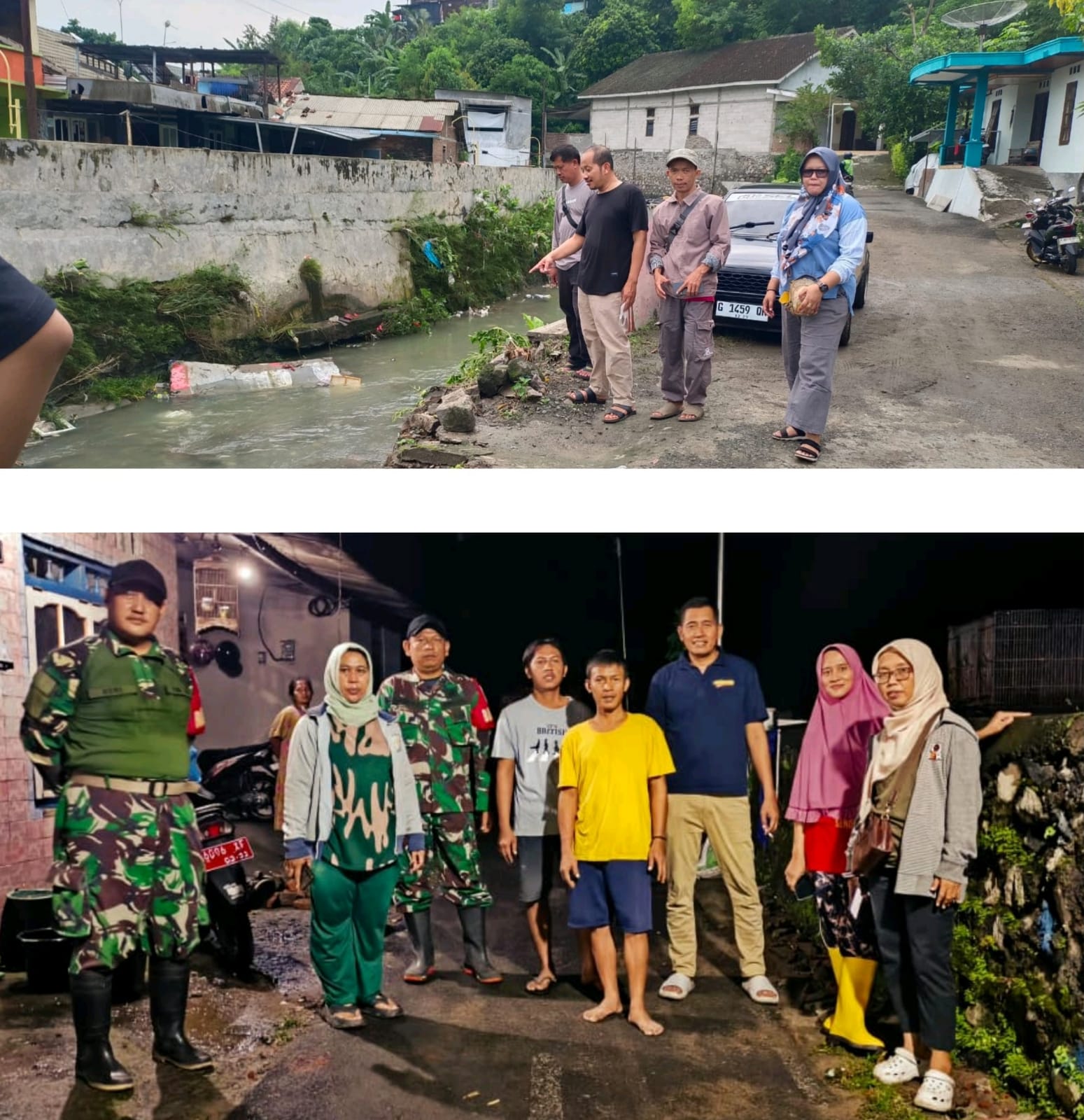 Doc. Kondisi lokasi talud sungai yang jebol di RT 08 RW 04 Kelurahan Bambankerep, Kota Semarang, saat ditinjau oleh pihak kelurahan, aparat keamanan, serta instansi terkait guna melakukan penanganan dan evaluasi dampak banjir yang merendam permukiman warga.