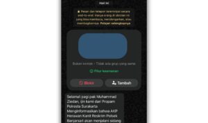 Doc. Tangkapan layar pesan WhatsApp yang diterima Muhammad Ziedan terkait pemberitahuan jadwal sidang disiplin terhadap AKP Herawan. Nomor telepon dan foto profil pengirim sengaja diburamkan (blur) guna melindungi privasi pihak pengirim serta menghindari penyebaran data pribadi sesuai prinsip perlindungan identitas dalam etika jurnalistik dan keamanan digital.