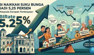 BI Naikkan Suku Bunga Jadi 5,25 Persen, Masyarakat dan Pelaku Usaha Diminta Waspada terhadap Dampak Pembiayaan Doc. Ilustrasi dampak kenaikan suku bunga acuan Bank Indonesia (BI Rate) menjadi 5,25 persen terhadap sektor pembiayaan, nilai tukar rupiah, inflasi, serta masyarakat. Kebijakan tersebut diperkirakan memengaruhi cicilan kredit KPR, pembiayaan UMKM, dan biaya pinjaman, namun di sisi lain berpotensi meningkatkan imbal hasil deposito dan tabungan masyarakat.