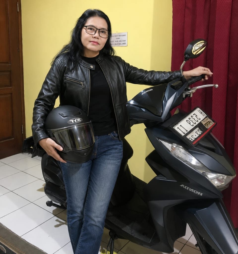 Doc. Tyas Susanti, S.E., berfoto bersama sepeda motor miliknya yang telah kembali diterima setelah sebelumnya sempat tidak berada dalam penguasaannya. Tyas menyampaikan apresiasi atas pendampingan hukum yang diberikan Adv. Donny Andretti dalam membantu proses penyelesaian persoalan tersebut.